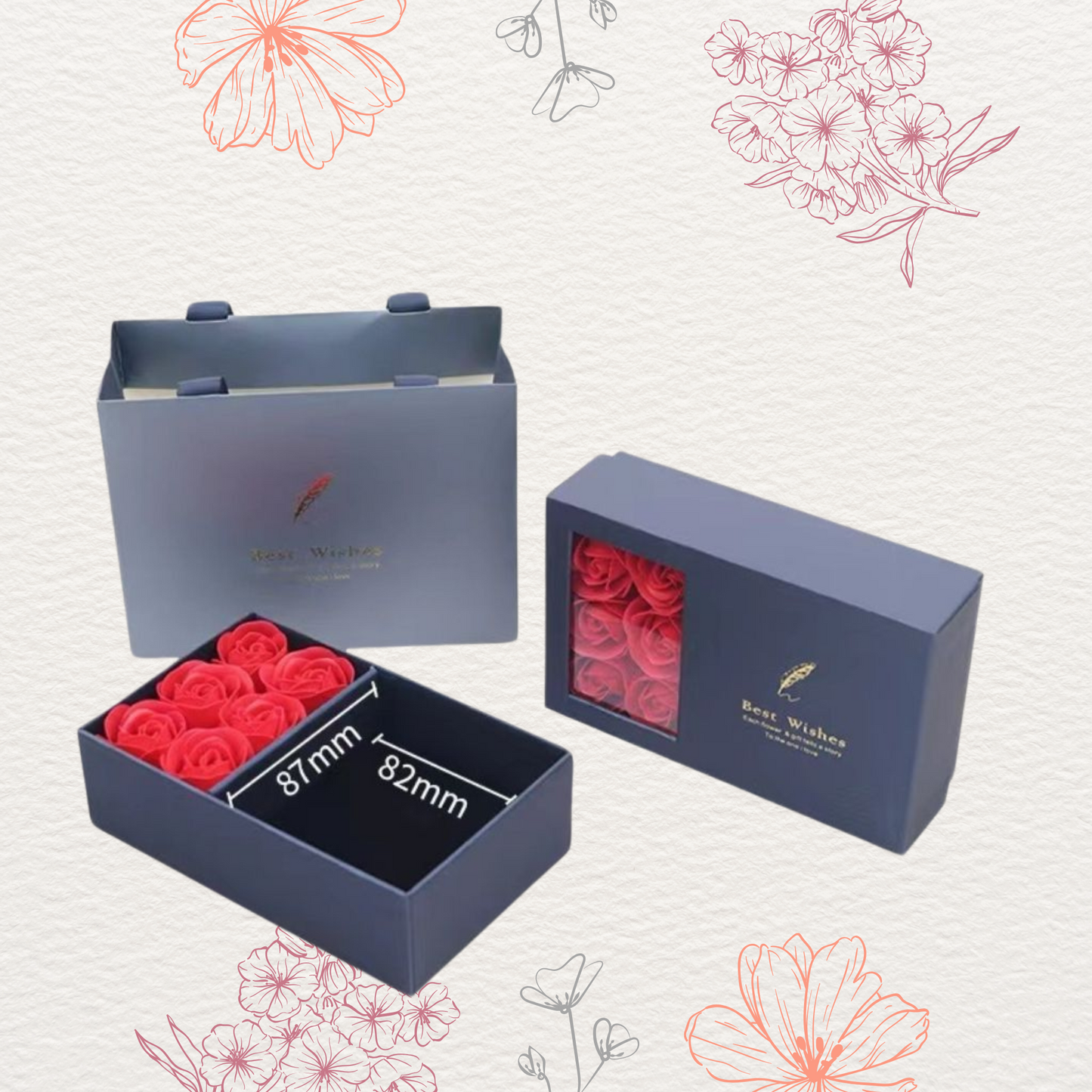 Cadena Regalo para Mamá y caja con rosas