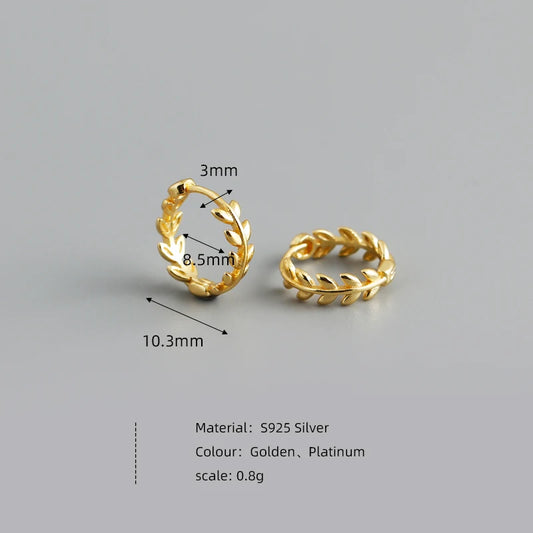 WANTME 925 Sterling Silver Minimalist 18k Gold Plated Leaf Stud Earrings for Women Charm Teen Party Jewelry Ear Buckle Female