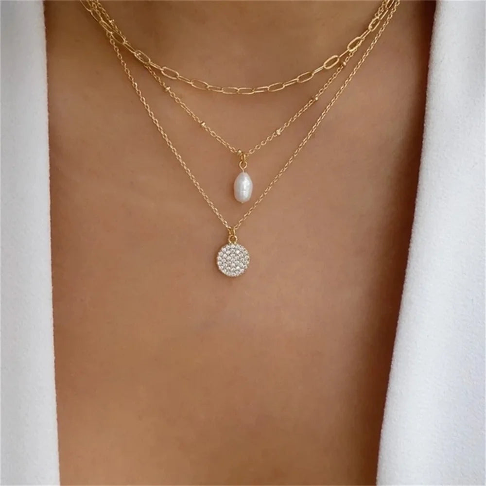 Bls-miracle Boho Fashion Gold Color Heart-Shaped Necklace For Women Trendy Multi-Layer Pendant Necklaces Set Jewelry Gifts