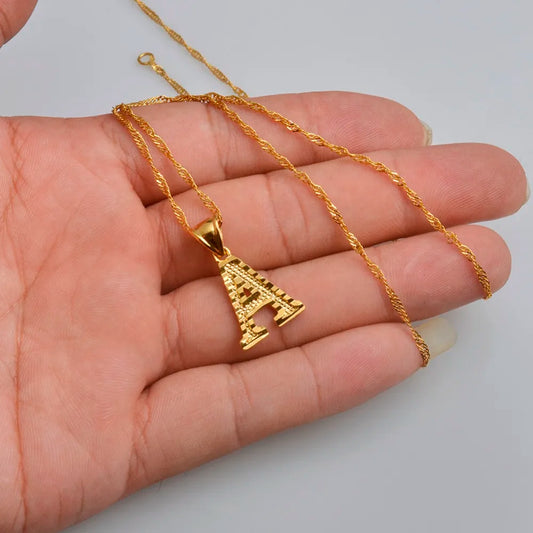 Anniyo A-Z Small Letters Necklaces Women/Girl Gold Color Initial Pendant Thin Chain English Letter Jewelry Alphabet #058002