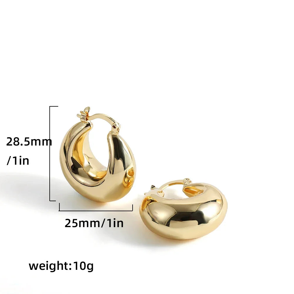 Smooth Round Chunky Hoop Earrings for Women Girls Gold Plated Wide Thick Geometric Metal Statement Earrings Vintage Jewelry Gift