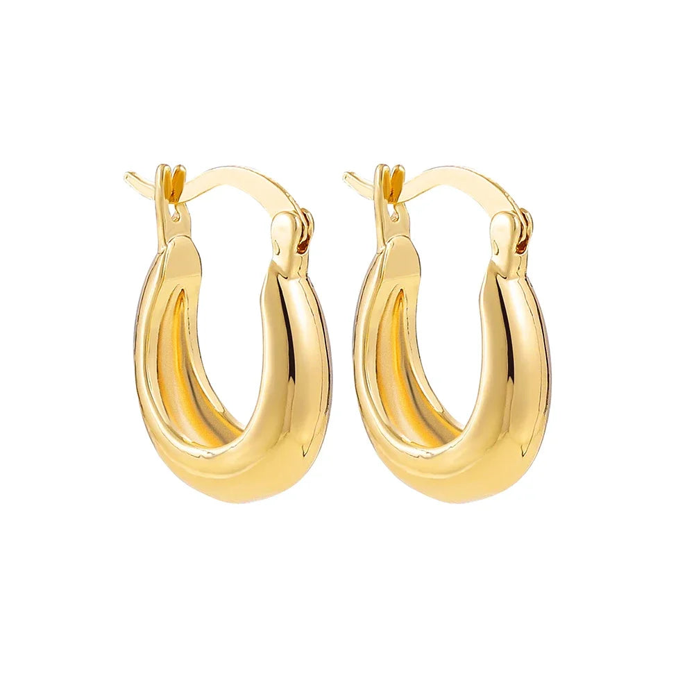 Smooth Round Chunky Hoop Earrings for Women Girls Gold Plated Wide Thick Geometric Metal Statement Earrings Vintage Jewelry Gift