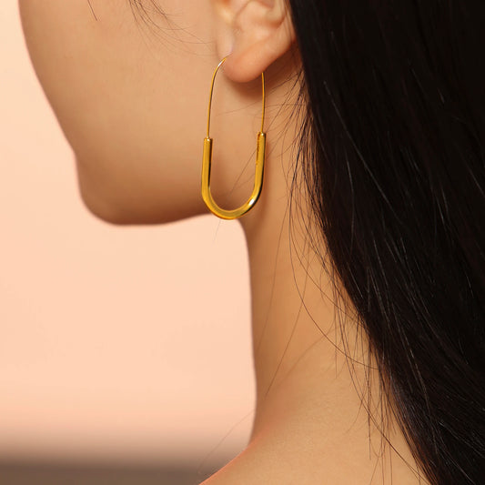 Pin Shape Stainless Steel Earrings For Women 18k Gold Plated No Tarnish Minimalist Women's Hoop Earring Girls Cute Ear Rings