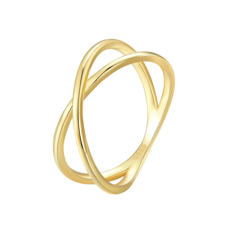 BAMOER 14K Gold Plated X Ring Dainty Minimalist 925 Sterling Silver Cross Ring for Women Promise Jewelry 2 Colors SCR543