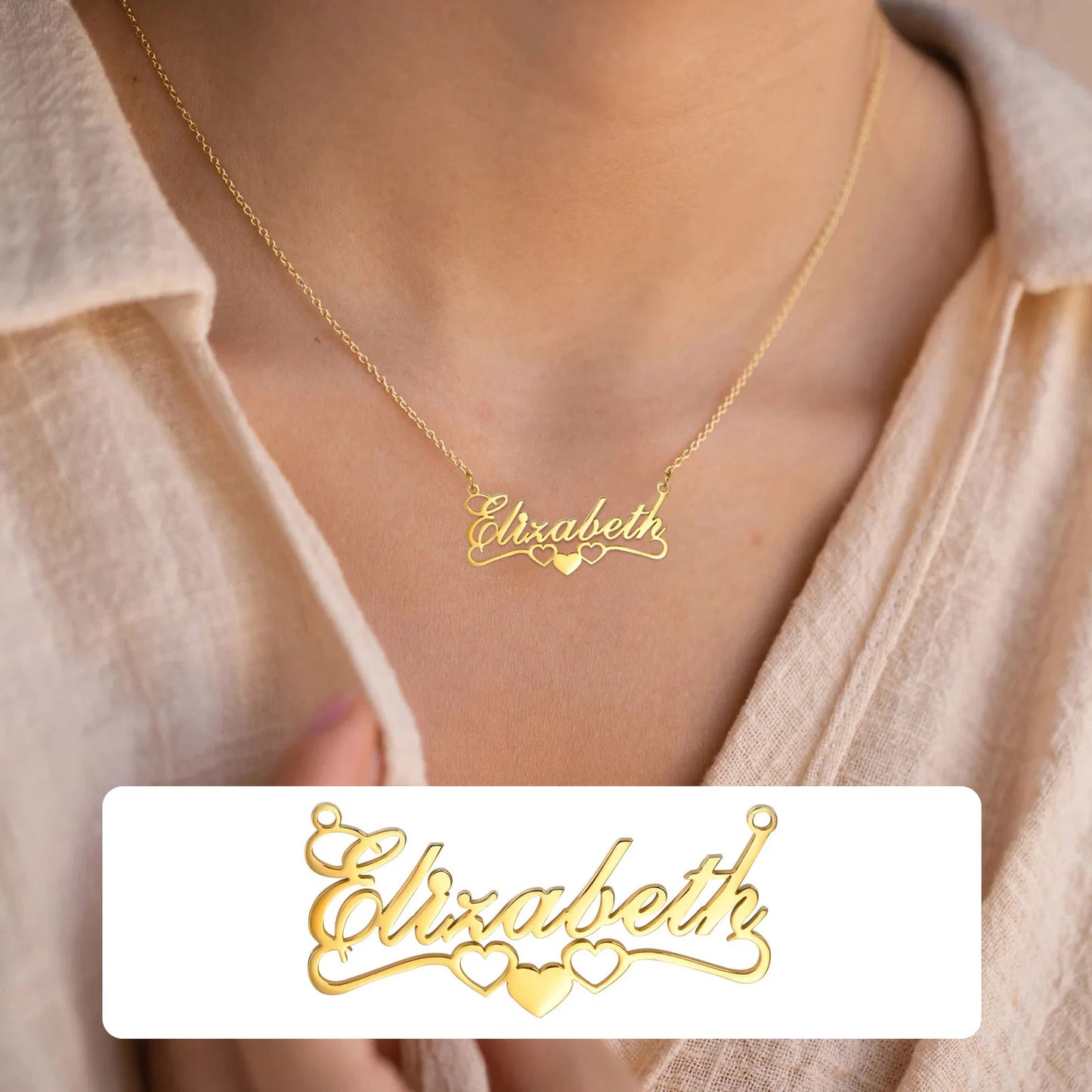Customized Name Necklace For Women, Adjustable Chain Paperclip/ Curb / Cable/ Figaro Link, Gold Plated Personalized Gift