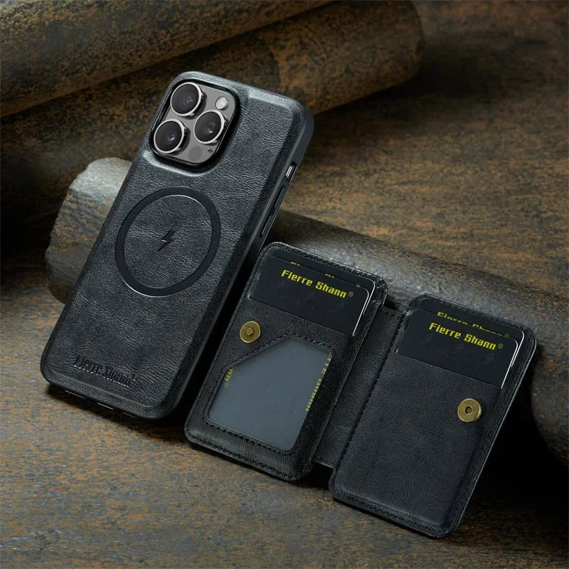Luxury Leather Wallet Phone Case for iPhone 17 16 Pro 15 14 13 12Pro 11 XS Pro Max Compatible Magnetic MagSafe Wireless Charging