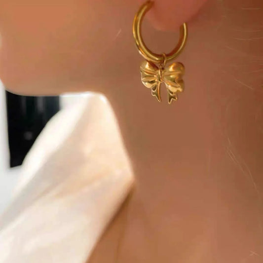Trend Chic Bow Tie Pendant Drop Hoop Huggie Earrings 18k Gold Plated Trendy Matel Bowknot Earrings Fashion Charm Jewelry