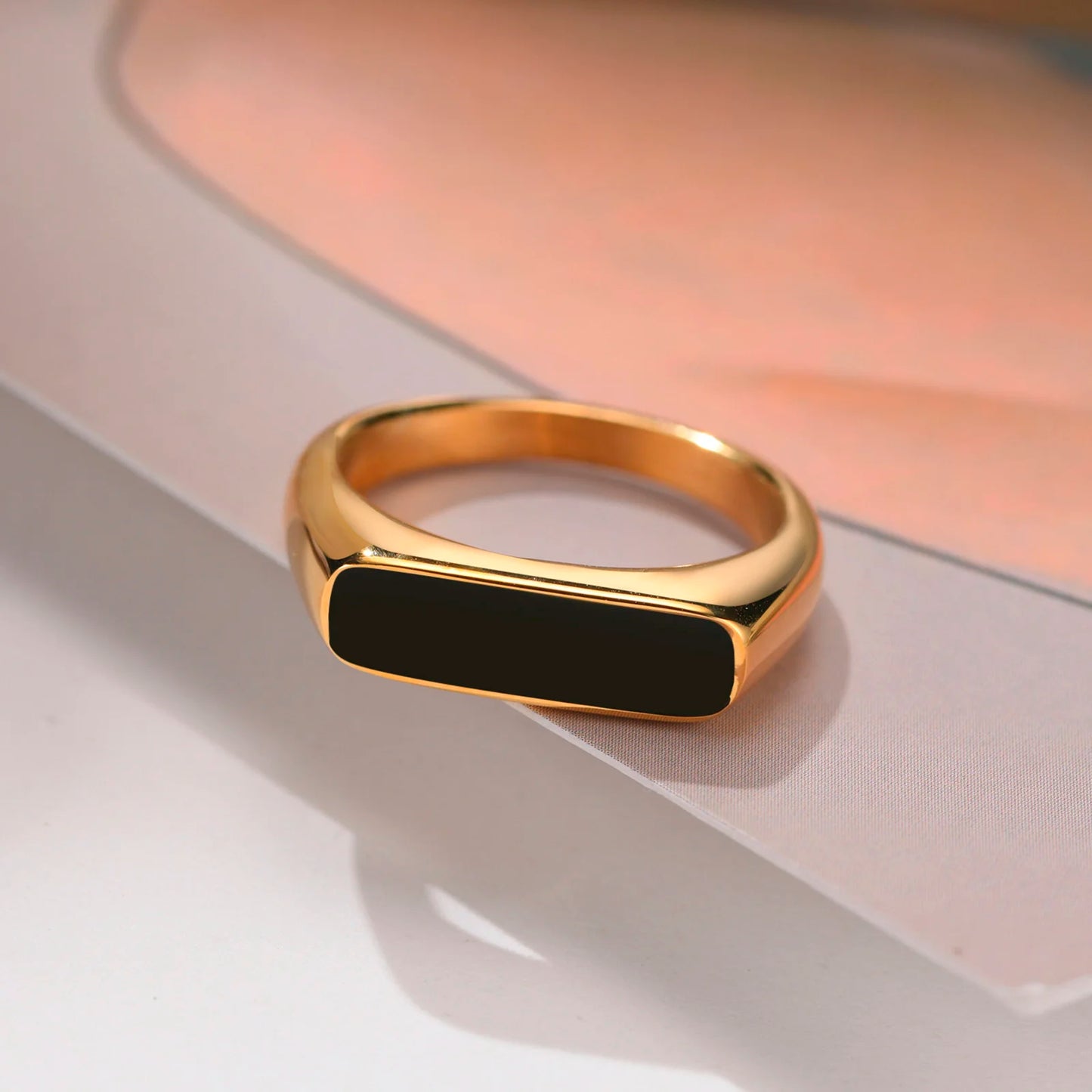 Signet Bar Ring in Gold Color, Minimalist Geometric Ring,Stainless Steel Rectangle Bar Dainty Ring