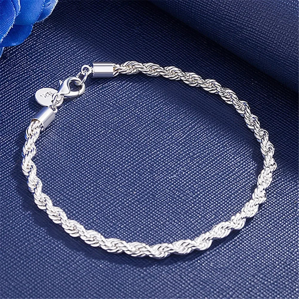 18k Gold color Silver Plated 4MM Rope Chain Bracelets for Men Charm Women Lady Wedding Party Gifts 20cm designer jewelry