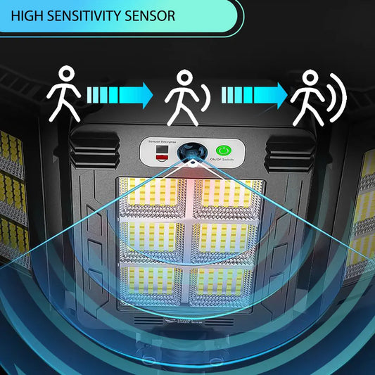 LED Solar Lights 800LED Outdoor Adjustable 3 Modes Motion Sensor Flood Lights IP66 Waterproof Remote Control Garden Lamp