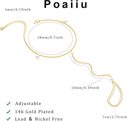 Gold Bracelets for Women, 14K Gold Plated/Silver Hand Chain Bracelet for Women Trendy Finger Ring Bracelet Hand Chain Dainty Adjustable Hand Chain Jewelry Gifts for Women