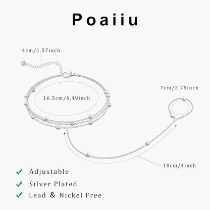 Gold Bracelets for Women, 14K Gold Plated/Silver Hand Chain Bracelet for Women Trendy Finger Ring Bracelet Hand Chain Dainty Adjustable Hand Chain Jewelry Gifts for Women