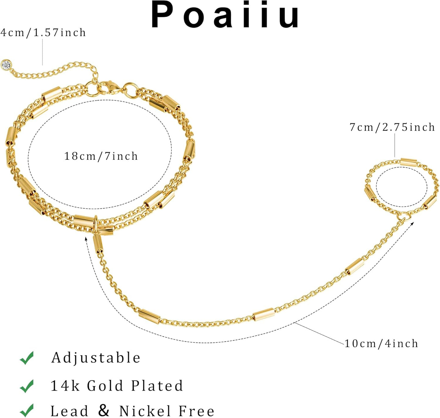 Gold Bracelets for Women, 14K Gold Plated/Silver Hand Chain Bracelet for Women Trendy Finger Ring Bracelet Hand Chain Dainty Adjustable Hand Chain Jewelry Gifts for Women