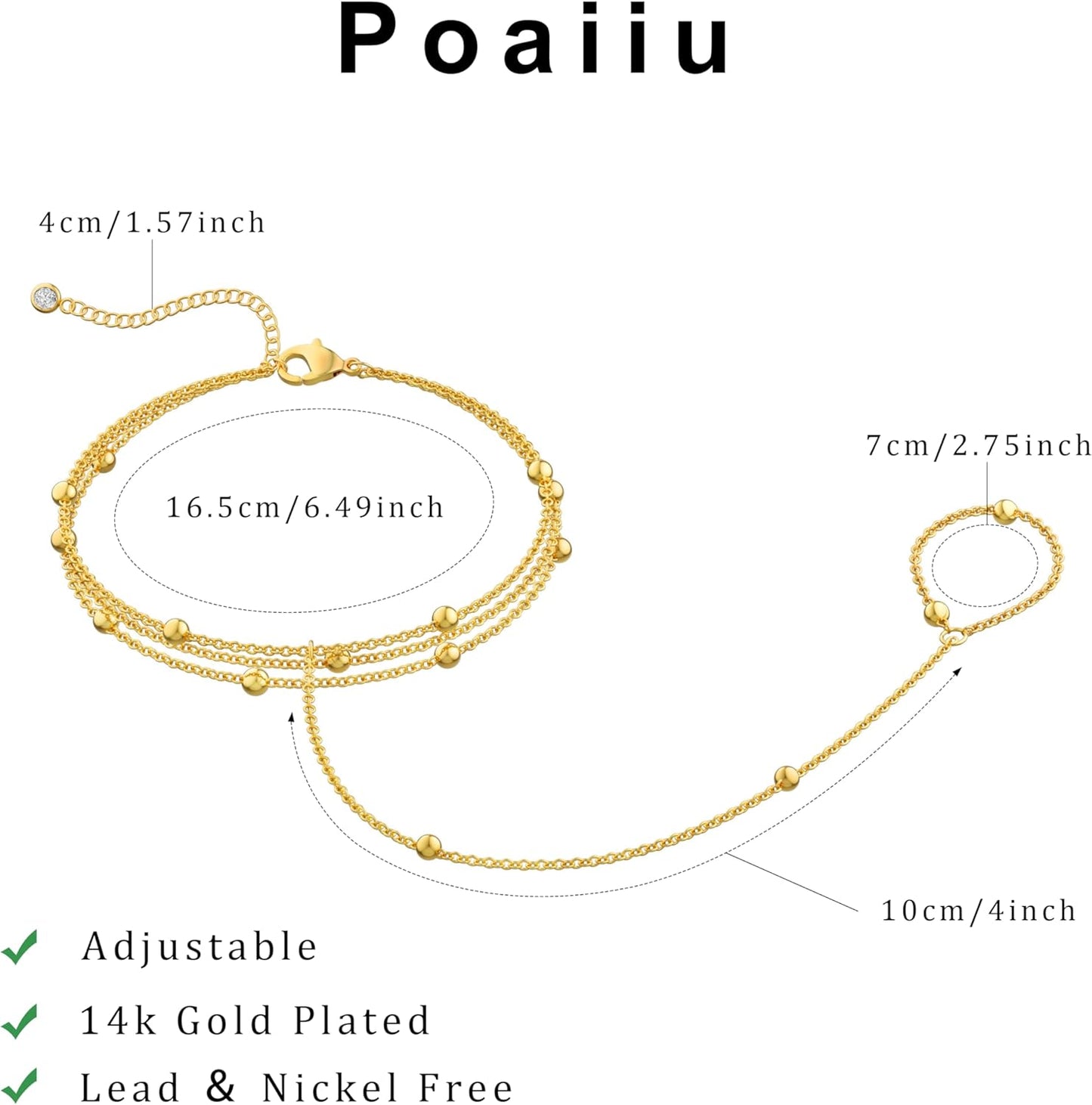 Gold Bracelets for Women, 14K Gold Plated/Silver Hand Chain Bracelet for Women Trendy Finger Ring Bracelet Hand Chain Dainty Adjustable Hand Chain Jewelry Gifts for Women