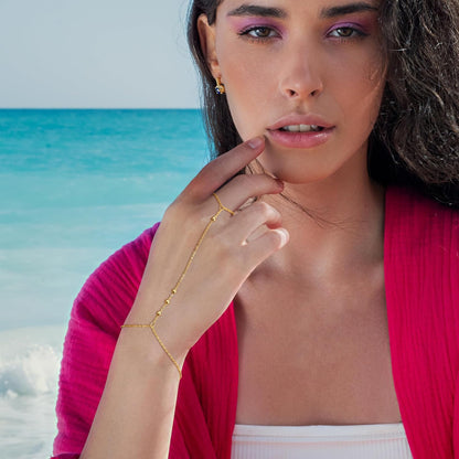 Gold Bracelets for Women, 14K Gold Plated/Silver Hand Chain Bracelet for Women Trendy Finger Ring Bracelet Hand Chain Dainty Adjustable Hand Chain Jewelry Gifts for Women