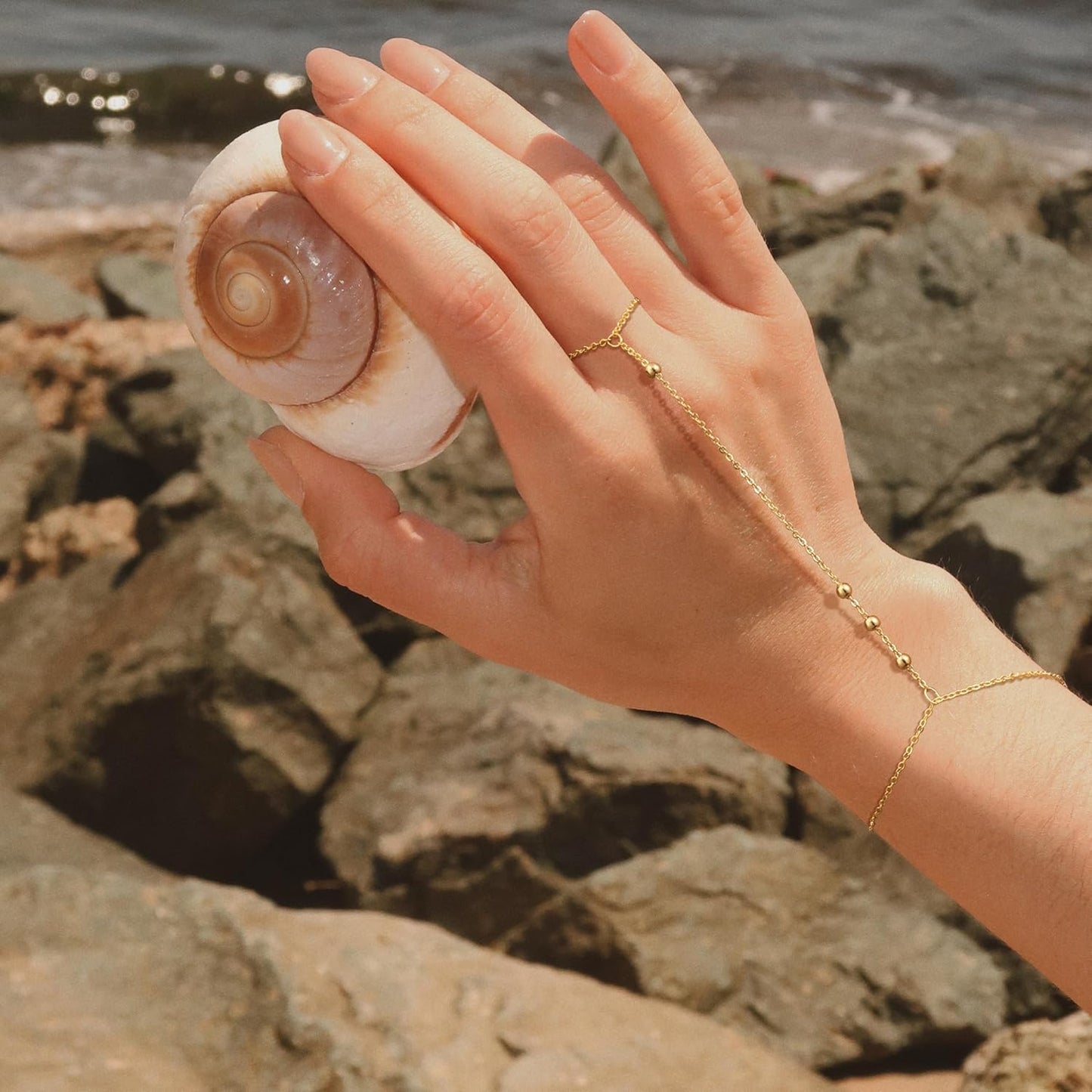 Gold Bracelets for Women, 14K Gold Plated/Silver Hand Chain Bracelet for Women Trendy Finger Ring Bracelet Hand Chain Dainty Adjustable Hand Chain Jewelry Gifts for Women