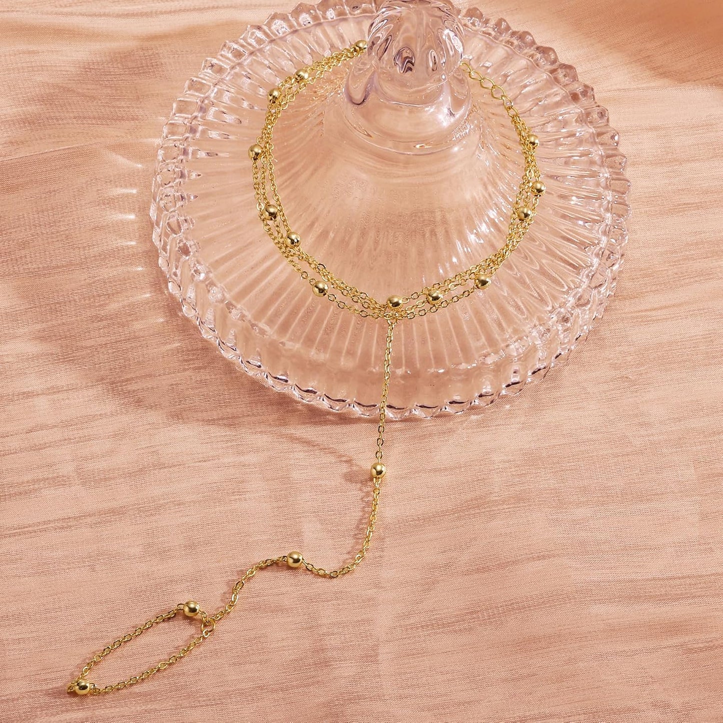 Gold Bracelets for Women, 14K Gold Plated/Silver Hand Chain Bracelet for Women Trendy Finger Ring Bracelet Hand Chain Dainty Adjustable Hand Chain Jewelry Gifts for Women