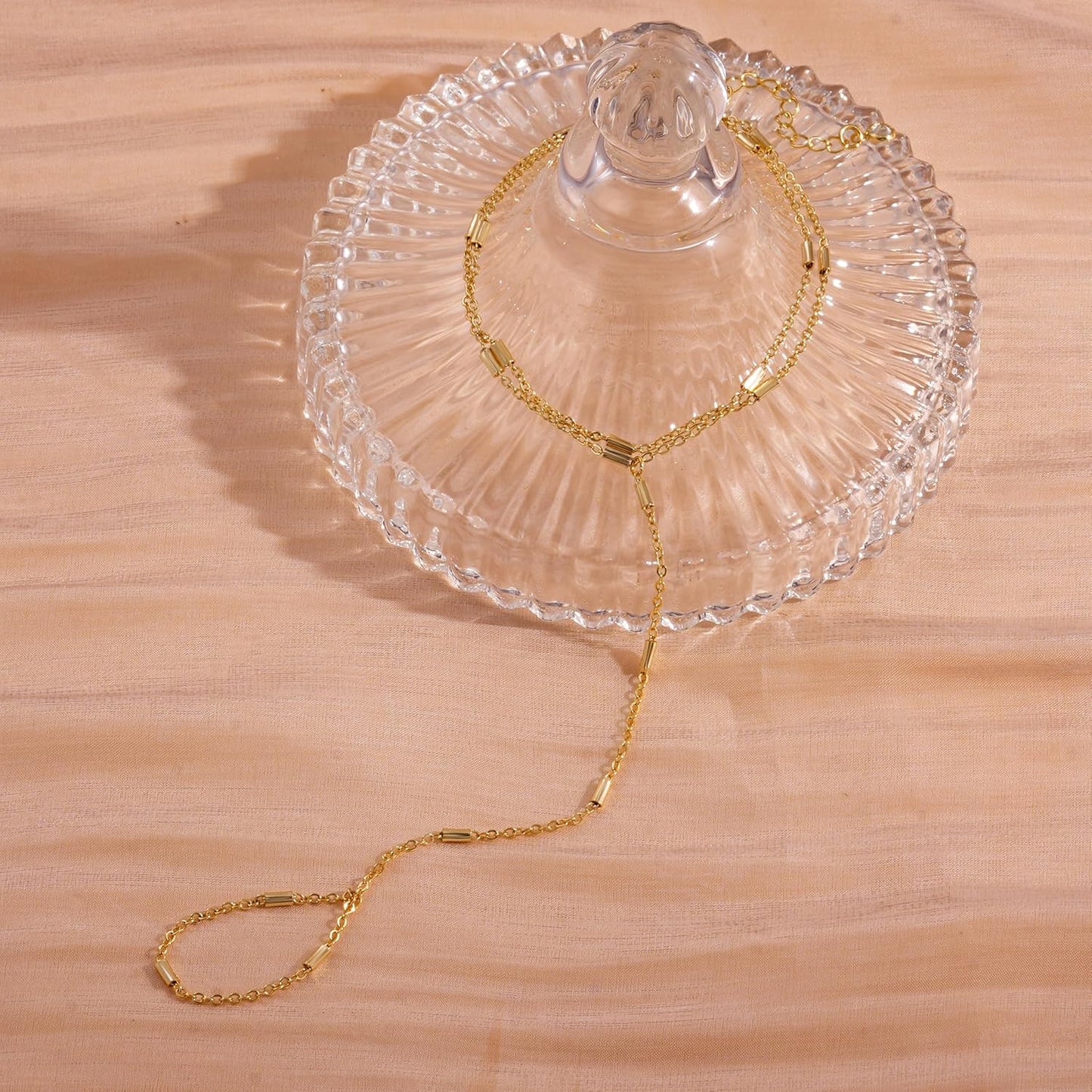 Gold Bracelets for Women, 14K Gold Plated/Silver Hand Chain Bracelet for Women Trendy Finger Ring Bracelet Hand Chain Dainty Adjustable Hand Chain Jewelry Gifts for Women