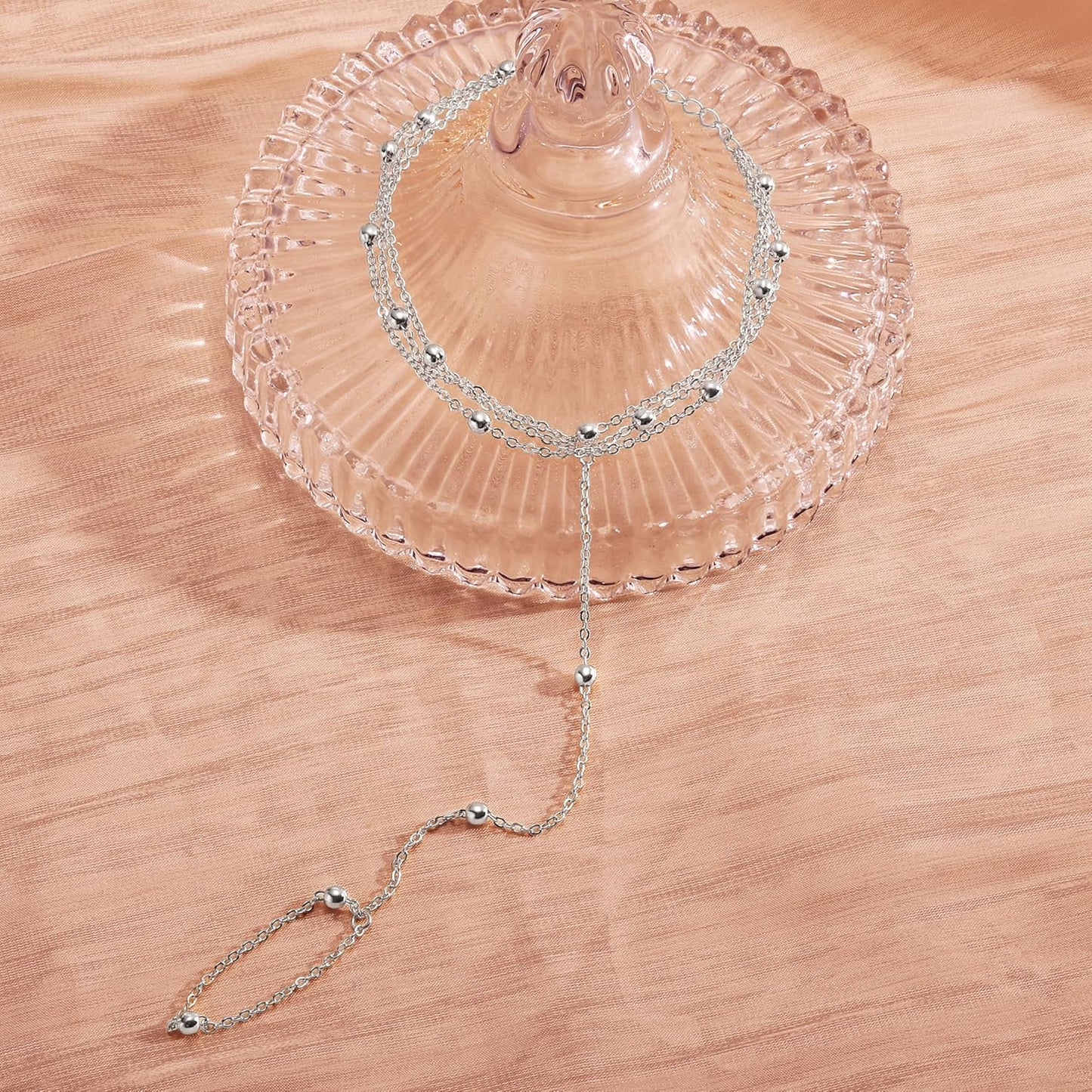 Gold Bracelets for Women, 14K Gold Plated/Silver Hand Chain Bracelet for Women Trendy Finger Ring Bracelet Hand Chain Dainty Adjustable Hand Chain Jewelry Gifts for Women