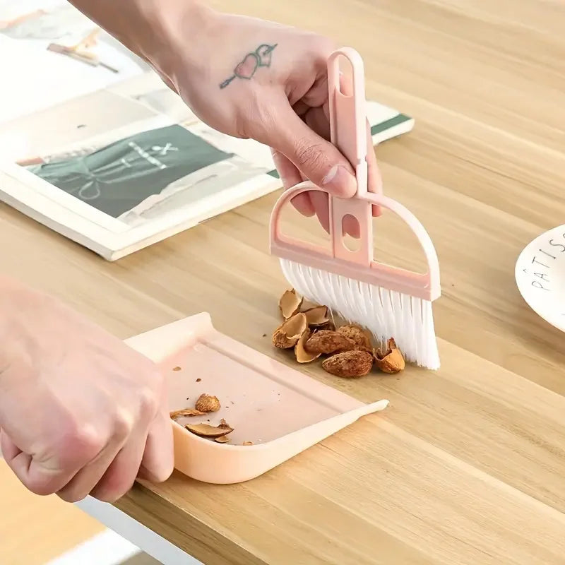 Mini Desktop Sweeper Set - Portable Dustpan & Brush for Cars, Keyboards, Beds, Lint, Hair, Compact & Lightweight