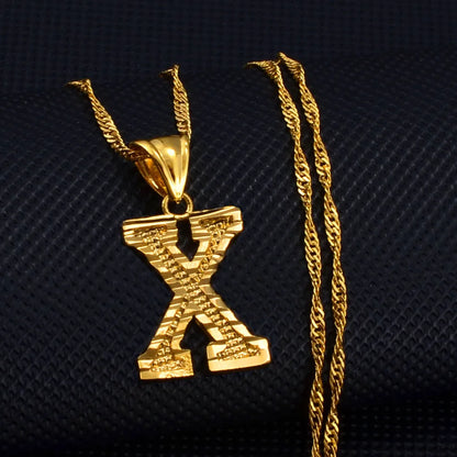 Anniyo A-Z Small Letters Necklaces Women/Girl Gold Color Initial Pendant Thin Chain English Letter Jewelry Alphabet  #058002