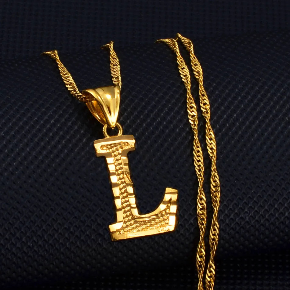 Anniyo A-Z Small Letters Necklaces Women/Girl Gold Color Initial Pendant Thin Chain English Letter Jewelry Alphabet  #058002