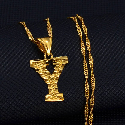 Anniyo A-Z Small Letters Necklaces Women/Girl Gold Color Initial Pendant Thin Chain English Letter Jewelry Alphabet  #058002