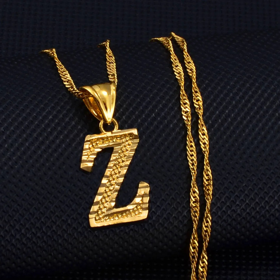 Anniyo A-Z Small Letters Necklaces Women/Girl Gold Color Initial Pendant Thin Chain English Letter Jewelry Alphabet  #058002