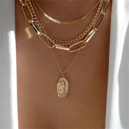 Bls-miracle Boho Fashion Gold Color Heart-Shaped Necklace For Women Trendy Multi-Layer Pendant Necklaces Set Jewelry Gifts