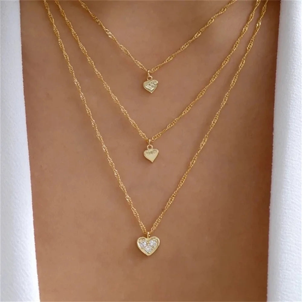 Bls-miracle Boho Fashion Gold Color Heart-Shaped Necklace For Women Trendy Multi-Layer Pendant Necklaces Set Jewelry Gifts