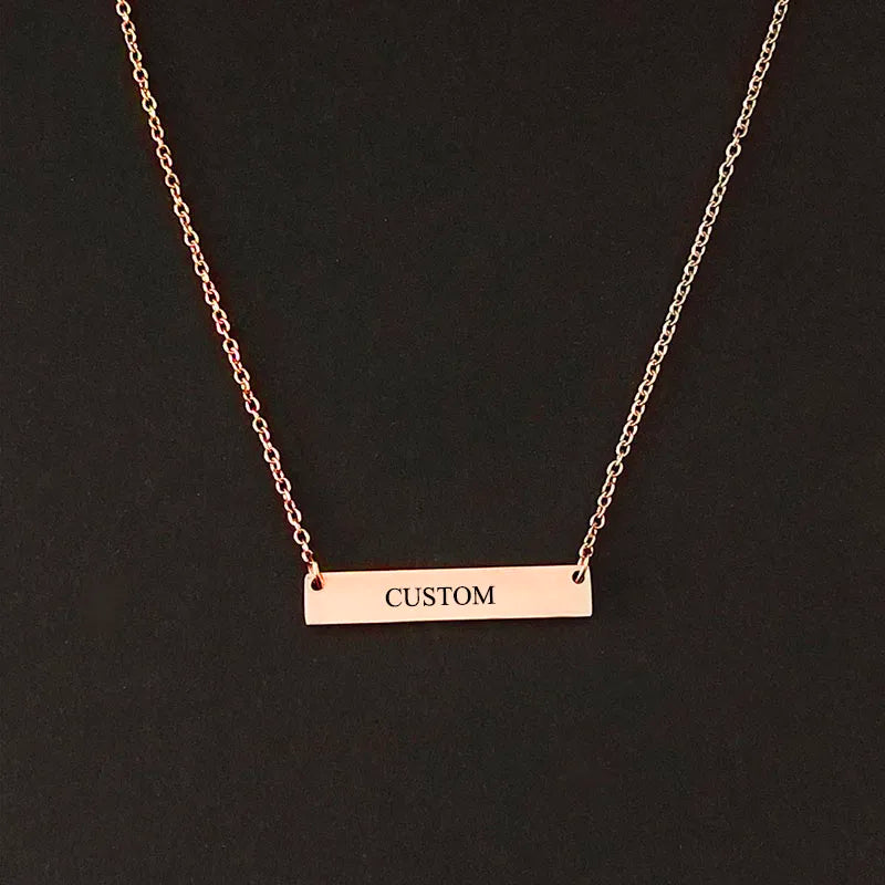 Name Engraving Personalized Square Bar Custom Name Necklace Stainless Steel Pendant Necklace Gold 3 Colors Women/Men Custom Gift