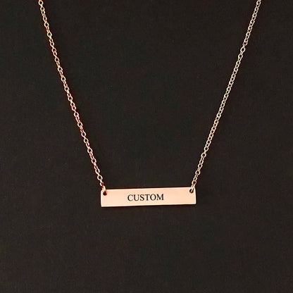 Name Engraving Personalized Square Bar Custom Name Necklace Stainless Steel Pendant Necklace Gold 3 Colors Women/Men Custom Gift