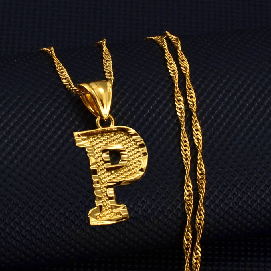 Anniyo A-Z Small Letters Necklaces Women/Girl Gold Color Initial Pendant Thin Chain English Letter Jewelry Alphabet  #058002
