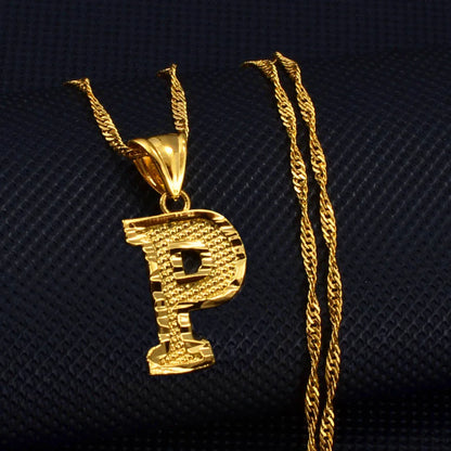 Anniyo A-Z Small Letters Necklaces Women/Girl Gold Color Initial Pendant Thin Chain English Letter Jewelry Alphabet  #058002