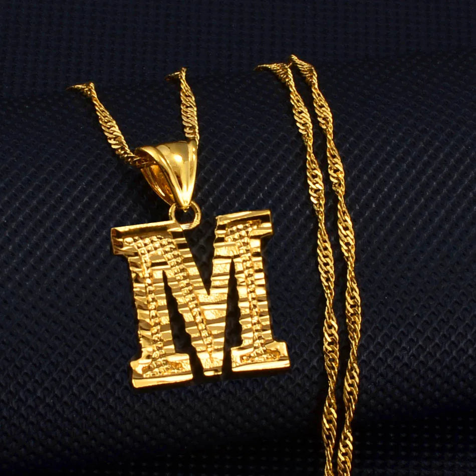 Anniyo A-Z Small Letters Necklaces Women/Girl Gold Color Initial Pendant Thin Chain English Letter Jewelry Alphabet  #058002