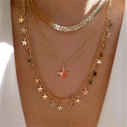 Bls-miracle Boho Fashion Gold Color Heart-Shaped Necklace For Women Trendy Multi-Layer Pendant Necklaces Set Jewelry Gifts