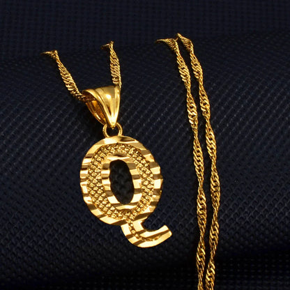 Anniyo A-Z Small Letters Necklaces Women/Girl Gold Color Initial Pendant Thin Chain English Letter Jewelry Alphabet  #058002
