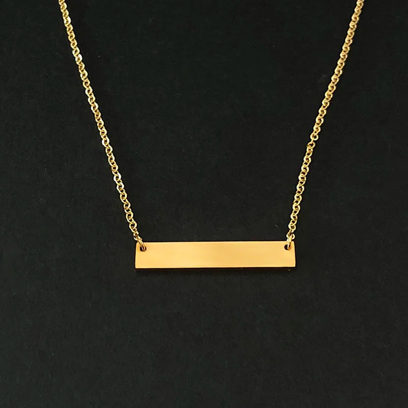 Name Engraving Personalized Square Bar Custom Name Necklace Stainless Steel Pendant Necklace Gold 3 Colors Women/Men Custom Gift
