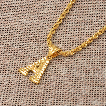 Anniyo Letters Necklaces For Women Men Gold Color Initial Pendant Twisted Rope Chain English Alphabet Jewelry Best  #058002P