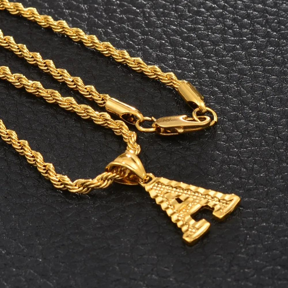Anniyo Letters Necklaces For Women Men Gold Color Initial Pendant Twisted Rope Chain English Alphabet Jewelry Best  #058002P
