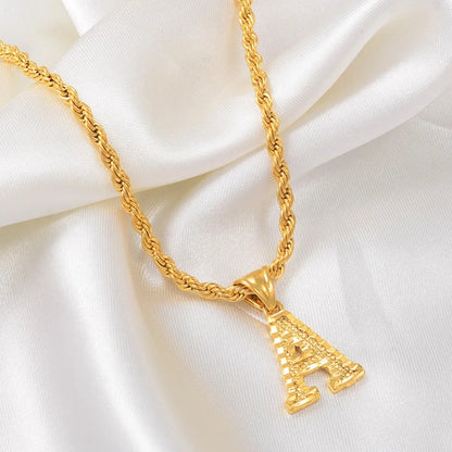 Anniyo Letters Necklaces For Women Men Gold Color Initial Pendant Twisted Rope Chain English Alphabet Jewelry Best  #058002P
