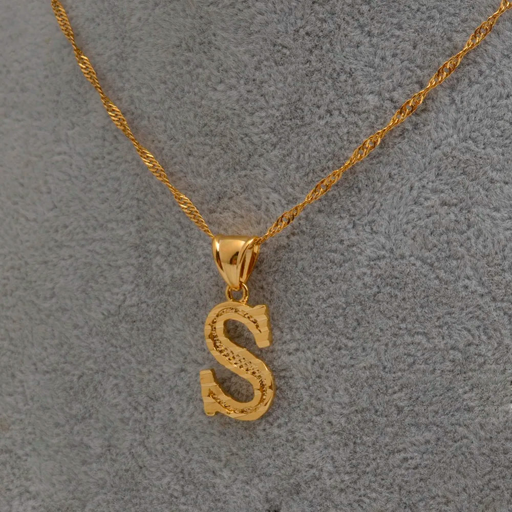 Anniyo A-Z Small Letters Necklaces Women/Girl Gold Color Initial Pendant Thin Chain English Letter Jewelry Alphabet  #058002