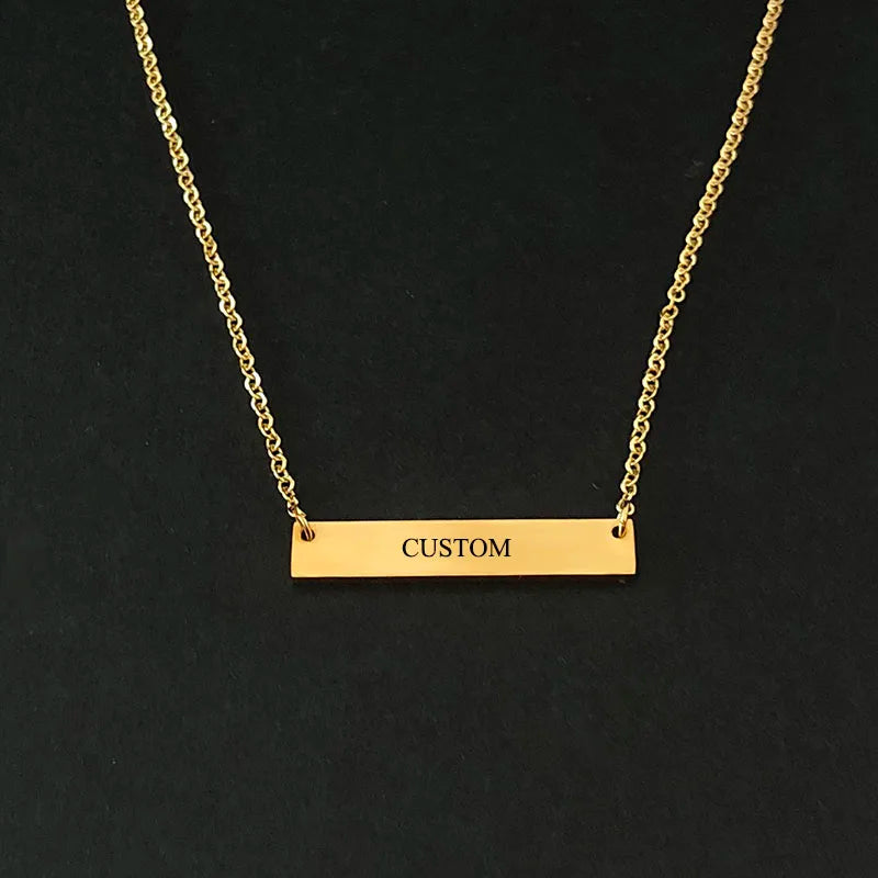 Name Engraving Personalized Square Bar Custom Name Necklace Stainless Steel Pendant Necklace Gold 3 Colors Women/Men Custom Gift