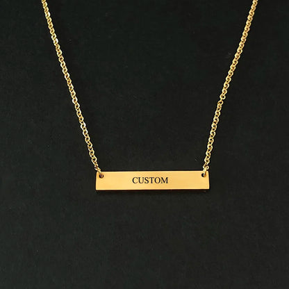 Name Engraving Personalized Square Bar Custom Name Necklace Stainless Steel Pendant Necklace Gold 3 Colors Women/Men Custom Gift