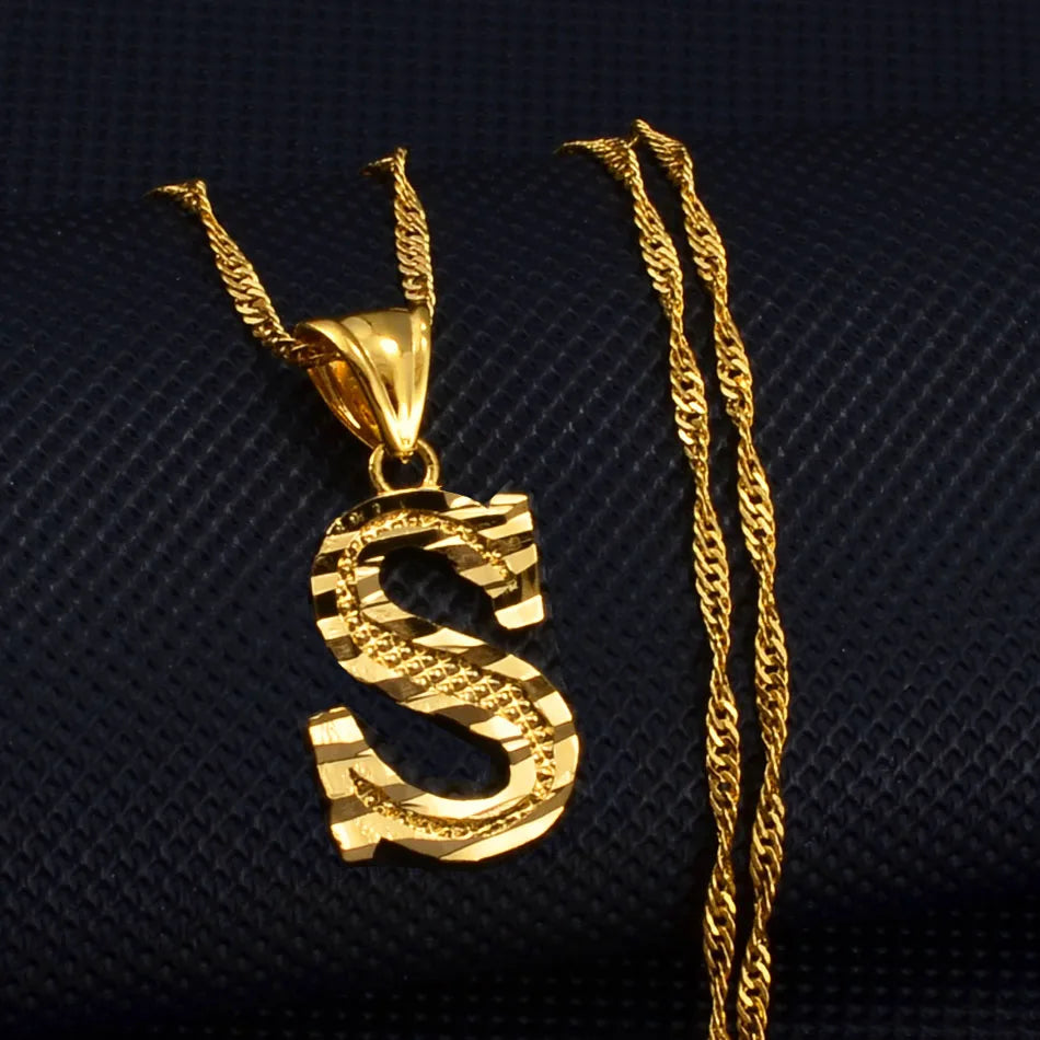 Anniyo A-Z Small Letters Necklaces Women/Girl Gold Color Initial Pendant Thin Chain English Letter Jewelry Alphabet  #058002