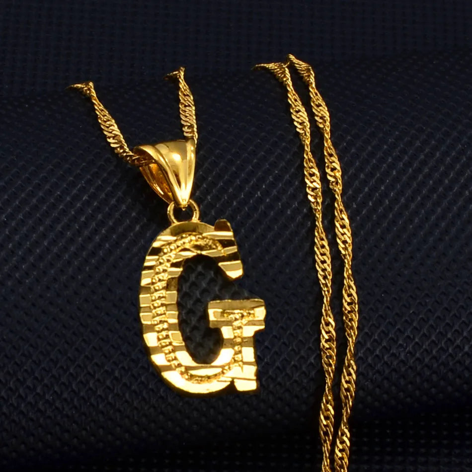 Anniyo A-Z Small Letters Necklaces Women/Girl Gold Color Initial Pendant Thin Chain English Letter Jewelry Alphabet  #058002