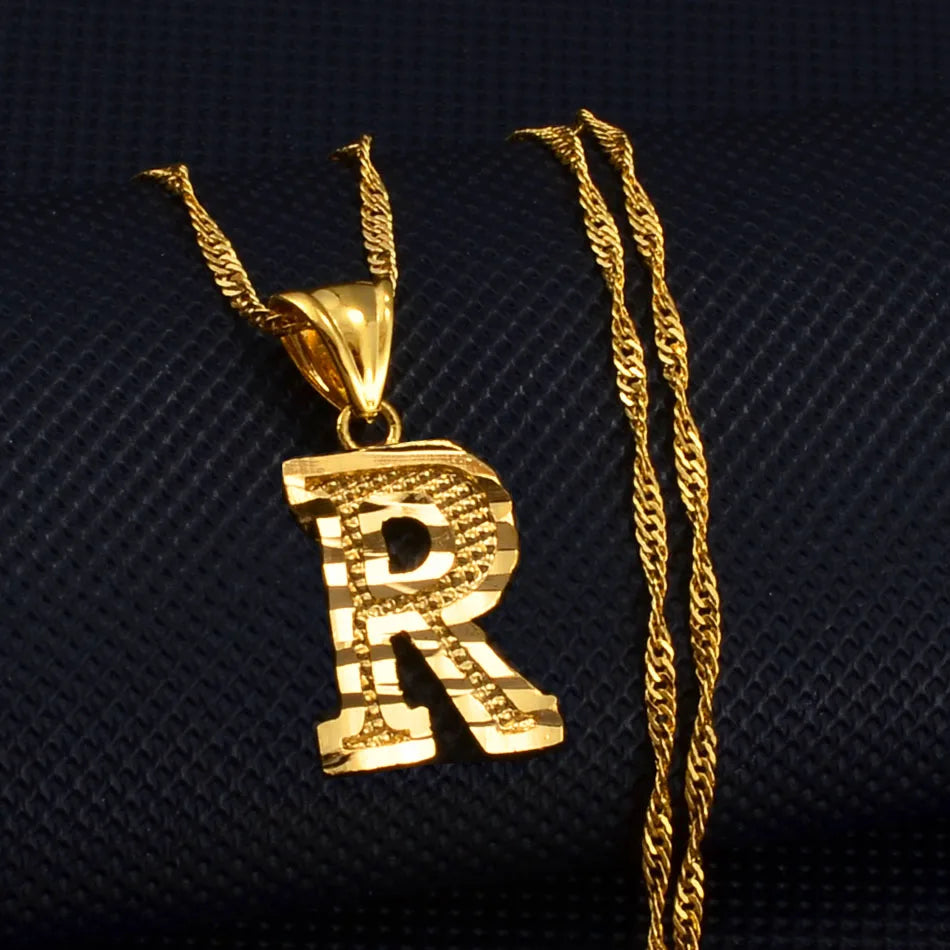 Anniyo A-Z Small Letters Necklaces Women/Girl Gold Color Initial Pendant Thin Chain English Letter Jewelry Alphabet  #058002