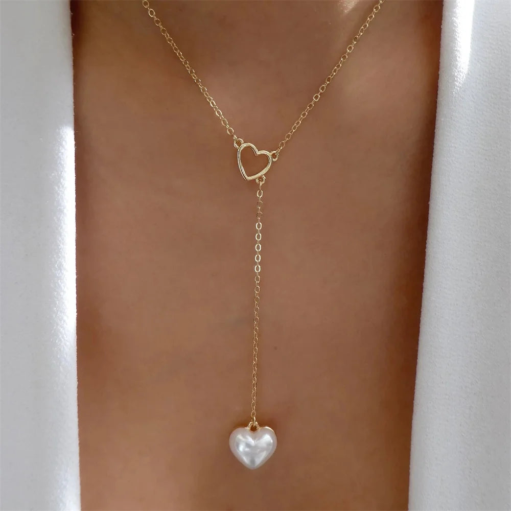 Bls-miracle Boho Fashion Gold Color Heart-Shaped Necklace For Women Trendy Multi-Layer Pendant Necklaces Set Jewelry Gifts