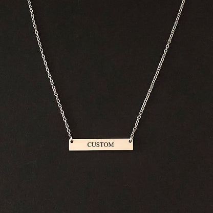 Name Engraving Personalized Square Bar Custom Name Necklace Stainless Steel Pendant Necklace Gold 3 Colors Women/Men Custom Gift