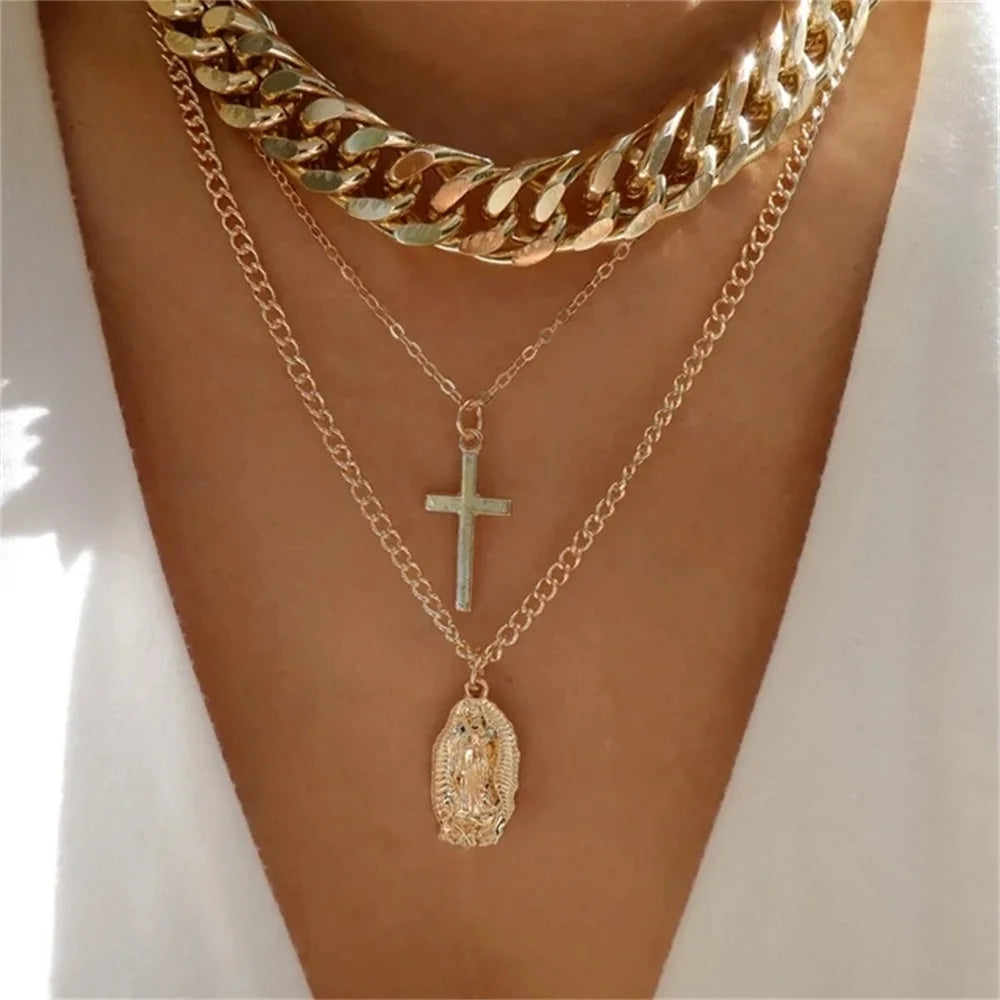 Bls-miracle Boho Fashion Gold Color Heart-Shaped Necklace For Women Trendy Multi-Layer Pendant Necklaces Set Jewelry Gifts